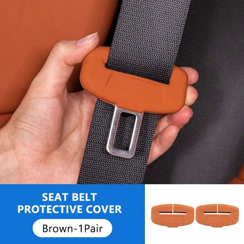 2-Piece Seat Belt Buckle Protector Rubber Cover-Brown 2pcs
