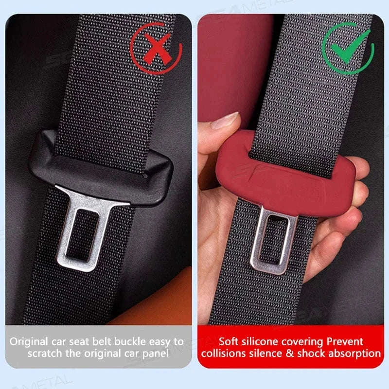 2-Piece Seat Belt Buckle Protector Rubber Cover-Brown 2pcs