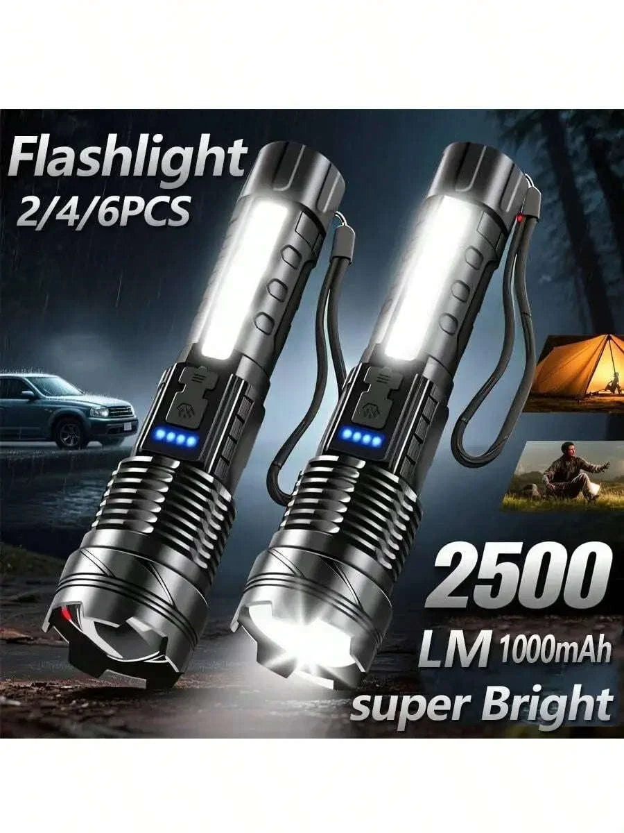 2 Piece Tactical Flashlight USB C Rechargeable 7 Modes-2pcs / United States / WHITE|black|18650 Lithium Battery