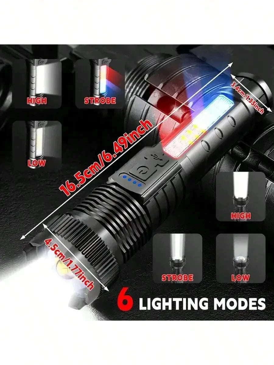 2 Piece Tactical Flashlight USB C Rechargeable 7 Modes-2pcs / United States / WHITE|black|18650 Lithium Battery