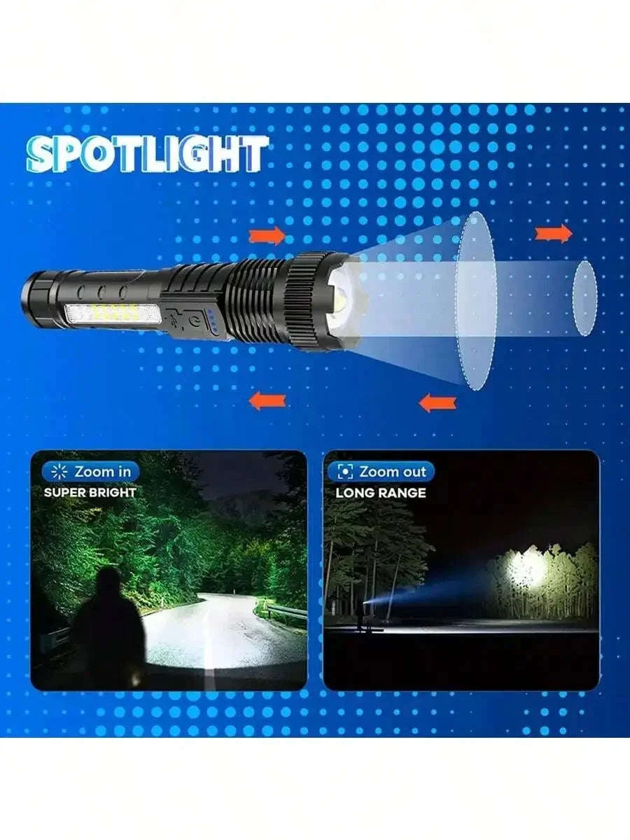 2 Piece Tactical Flashlight USB C Rechargeable 7 Modes-2pcs / United States / WHITE|black|18650 Lithium Battery