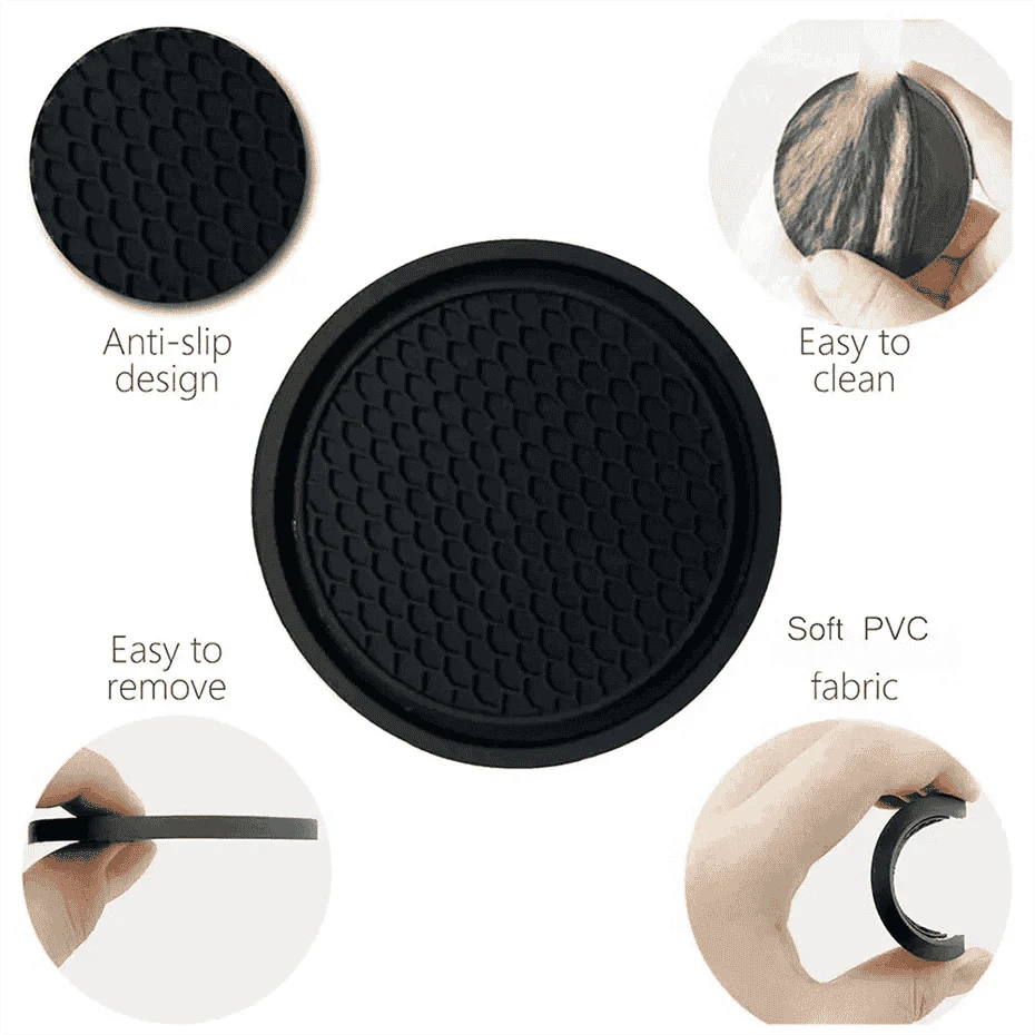 2-Piece Universal Anti-Slip Car Cup Coasters, 7 cm, TPU, Waterproof-black