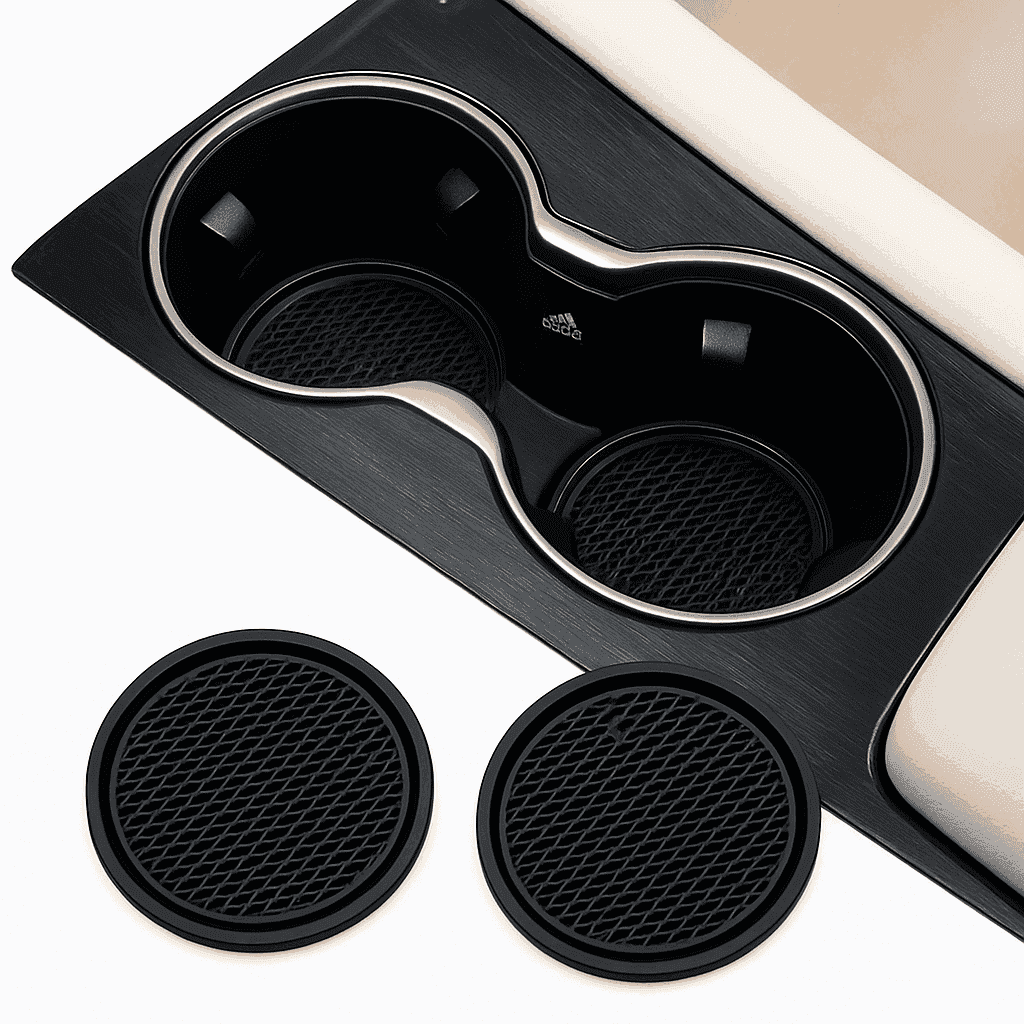 2-Piece Universal Anti-Slip Car Cup Coasters, 7 cm, TPU, Waterproof-black