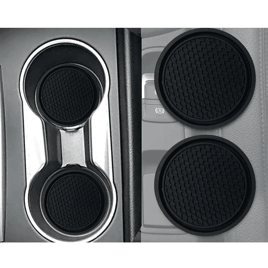 2-Piece Universal Anti-Slip Car Cup Coasters, 7 cm, TPU, Waterproof-black