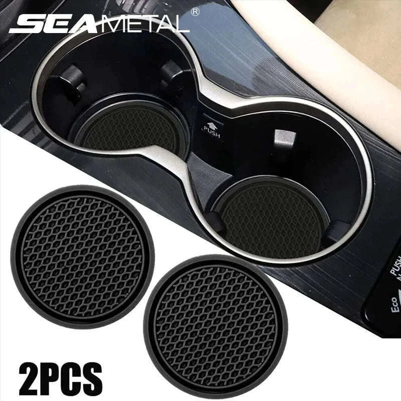 2-Piece Universal Anti-Slip Car Cup Coasters, 7 cm, TPU, Waterproof-black