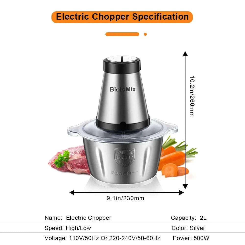 2-Speed 500W Stainless Steel 2L Electric Chopper-Standard Extra Knife / 110 V / United States|US