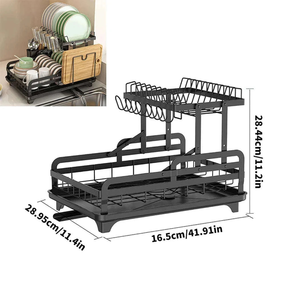 2 Tier Dish Drying Rack with Drain Spout & Cutlery Holder-Type A / france