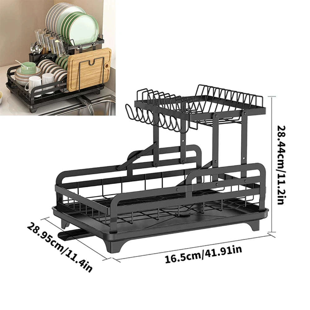 2 Tier Dish Drying Rack with Drain Spout & Cutlery Holder-Type A / france