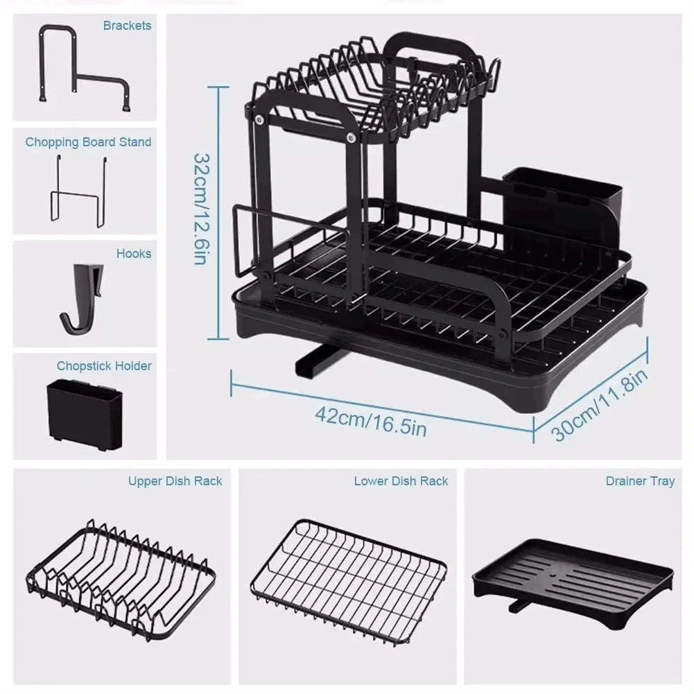 2-Tier Dish Drying Rack with Drainboard and Cutlery Holder-Type B / france / 2-tier