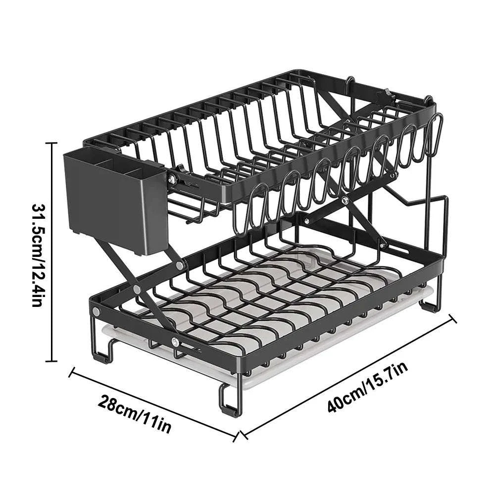 2-Tier Dish Drying Rack with Drainboard and Cutlery Holder-Type B / france / 2-tier