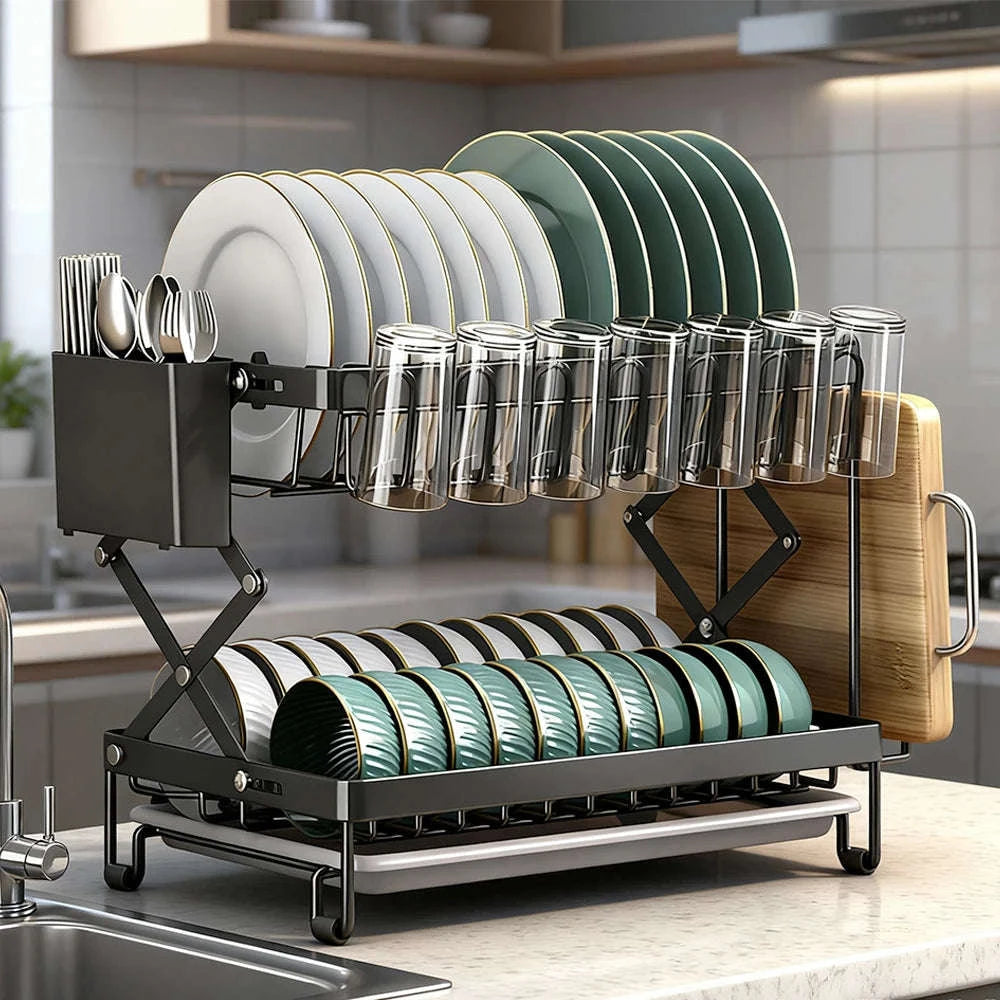 2-Tier Dish Drying Rack with Drainboard and Cutlery Holder-Type B / france / 2-tier