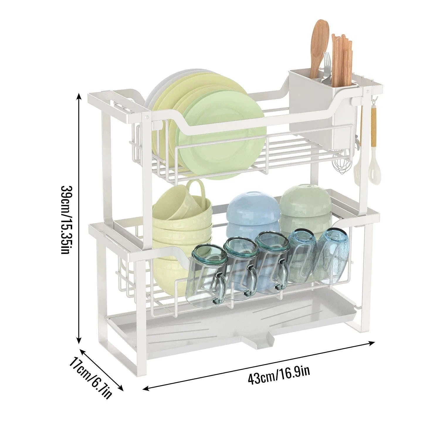 2-Tier Dish Drying Rack with Drainboard and Cutlery Holder-Type B / france / 2-tier