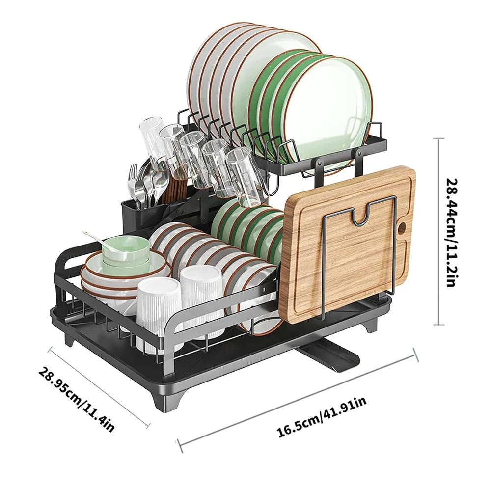 2-Tier Dish Drying Rack with Drainboard and Cutlery Holder-Type B / france / 2-tier