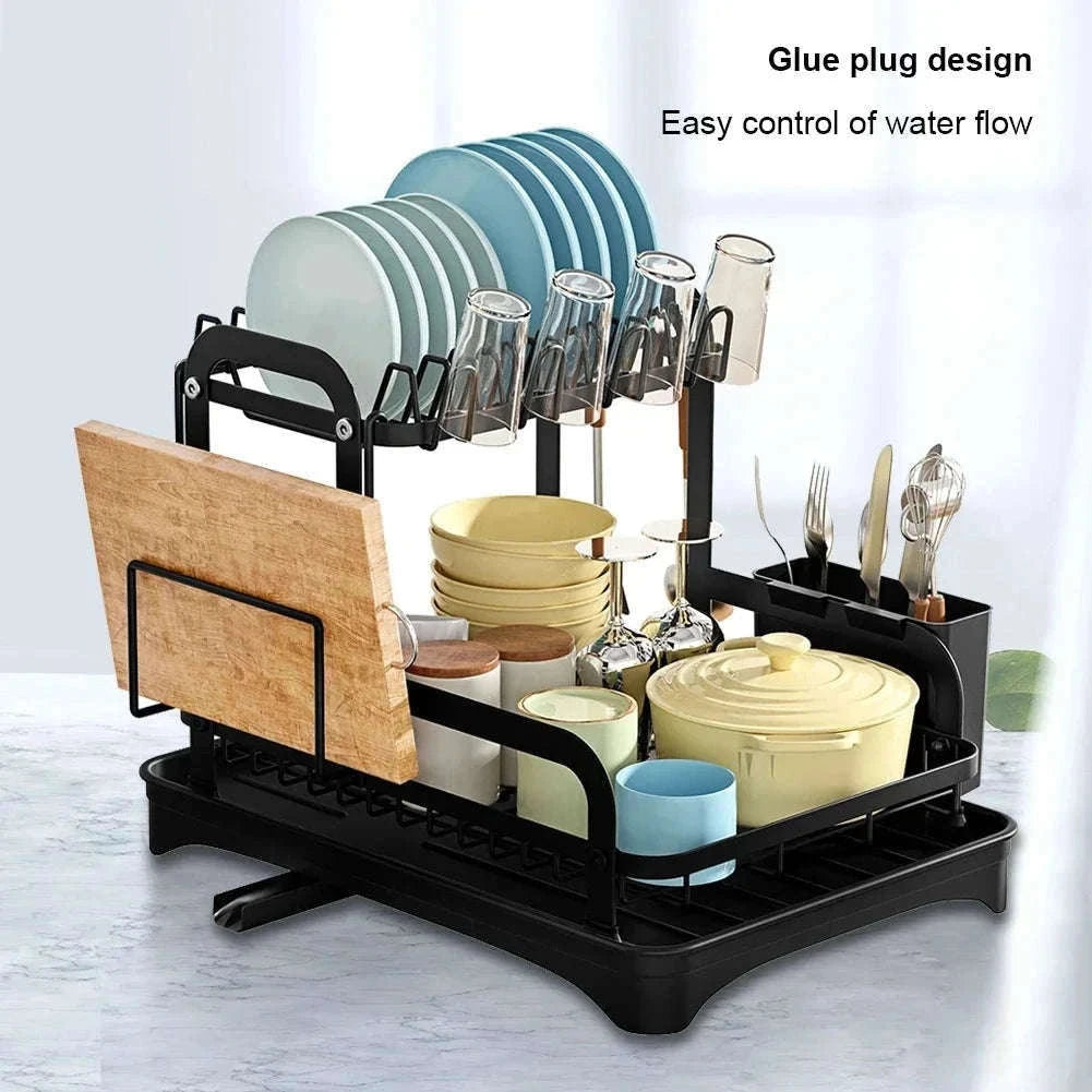 2-Tier Dish Drying Rack with Drainboard and Cutlery Holder-Type C / france / 2-tier