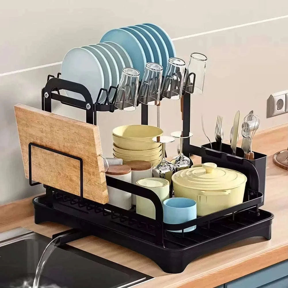 2-Tier Dish Drying Rack with Drainboard and Cutlery Holder-Type C / france / 2-tier