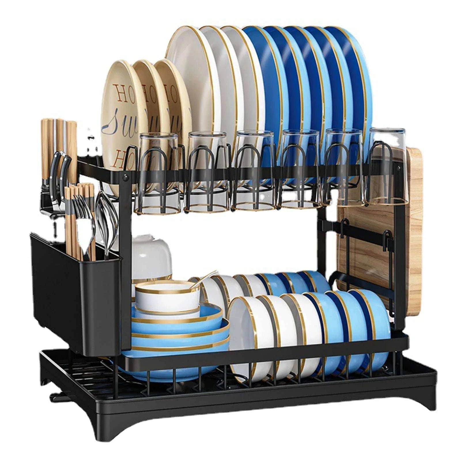2-Tier Dish Drying Rack with Drainboard and Cutlery Holder-Type C / france / 2-tier