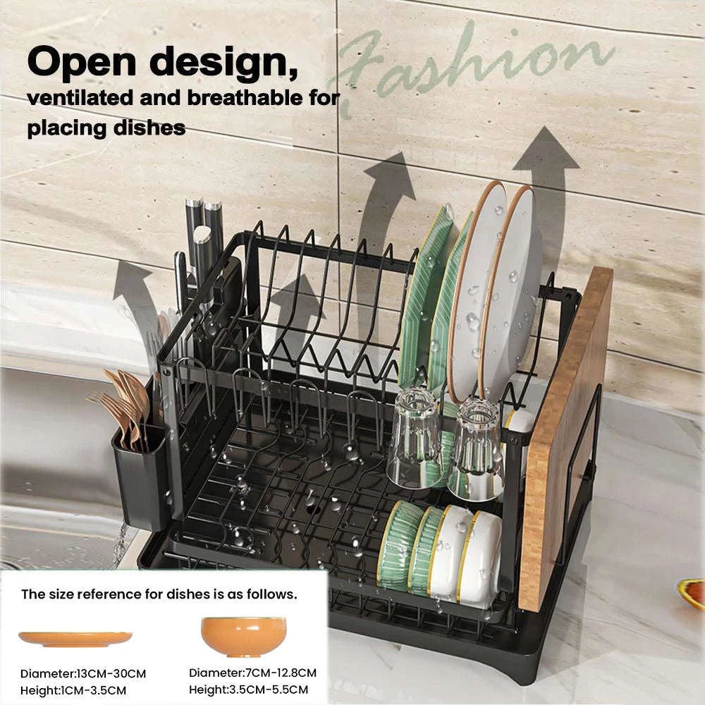 2-Tier Dish Drying Rack with Drainboard & Cutlery Holder-black / 42*30*29cm / france|2-tier