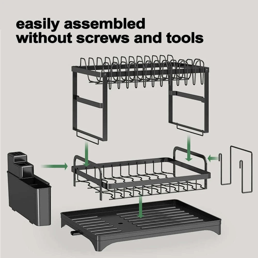 2-Tier Dish Drying Rack with Drainboard Space-Saving Organizer-black / france / 2-tier