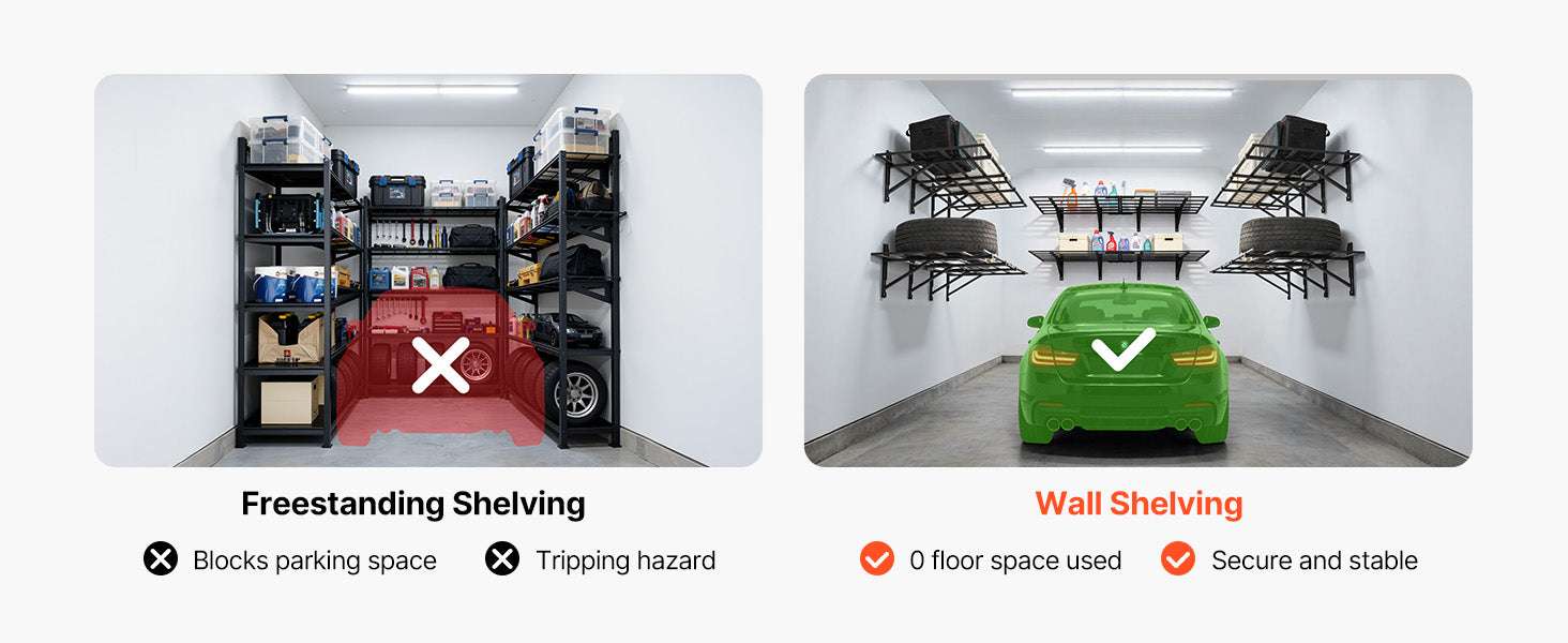 2-Tier Garage Wall Shelving 24x72in Steel Rack 800 lbs Capacity-24x72inch / United States