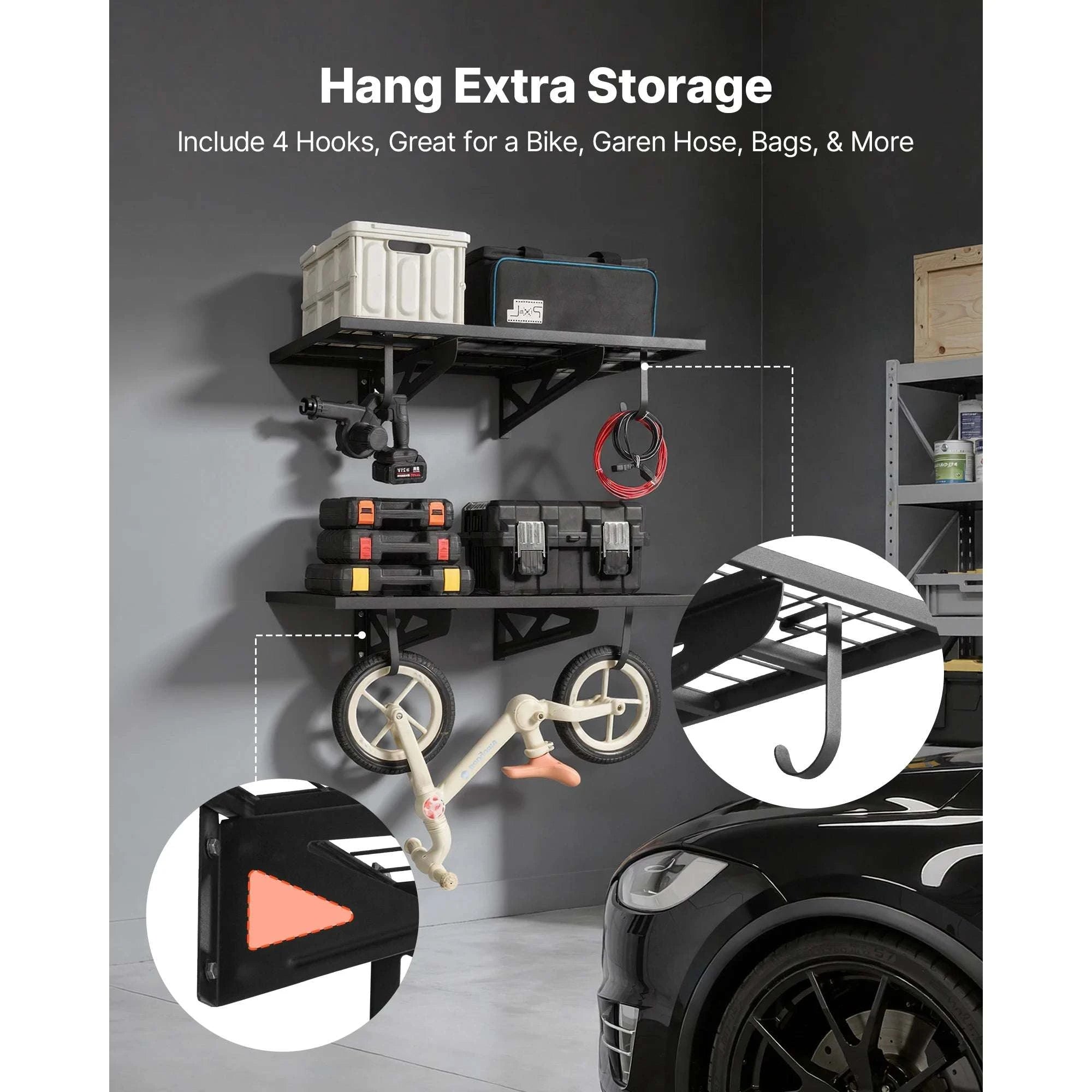 2-Tier Garage Wall Shelving 500 lbs Steel Storage Shelves with Hooks-24x36inch / United States