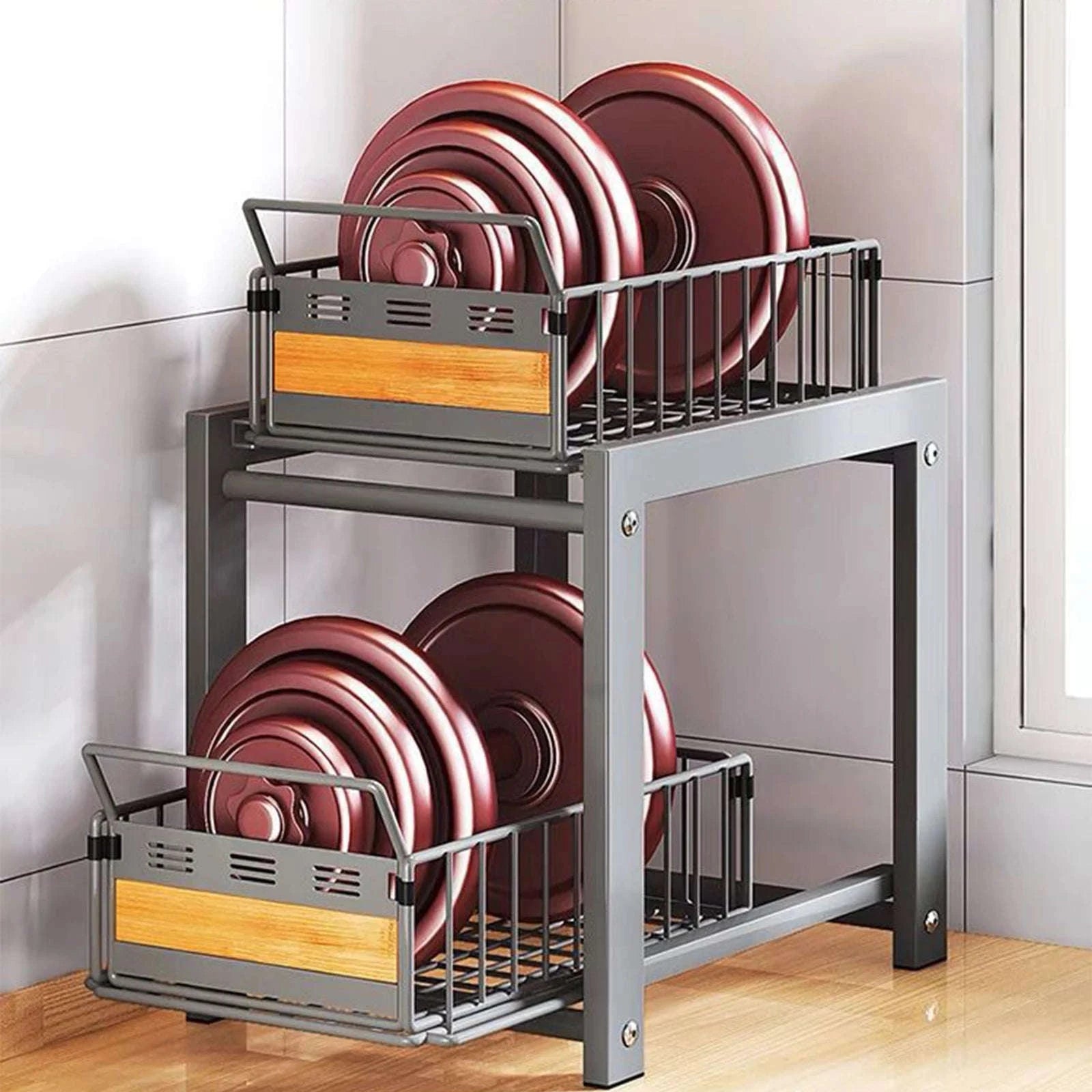 2-Tier Pull-Out Under Sink Storage Rack with Silent Sliding Drawers-2pcs / france