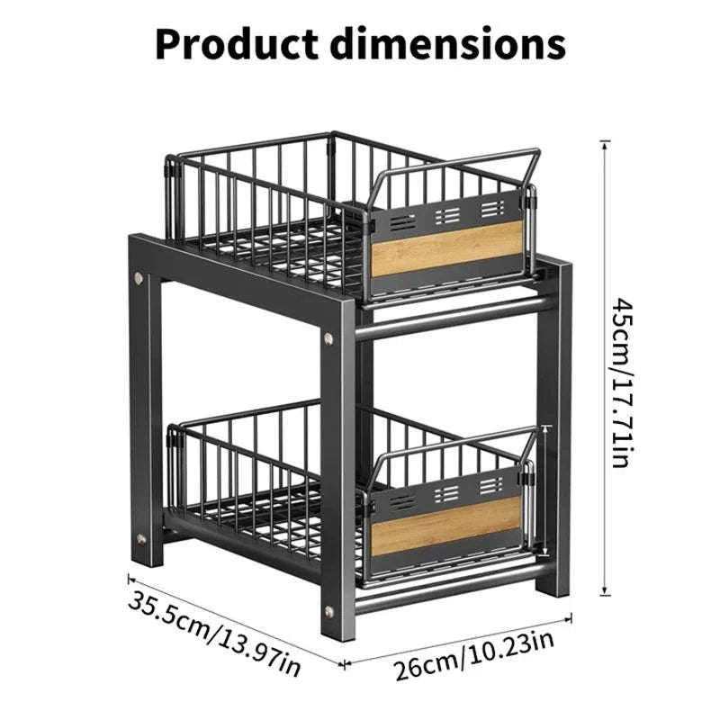 2-Tier Pull-Out Under Sink Storage Rack with Silent Sliding Drawers-2pcs / france