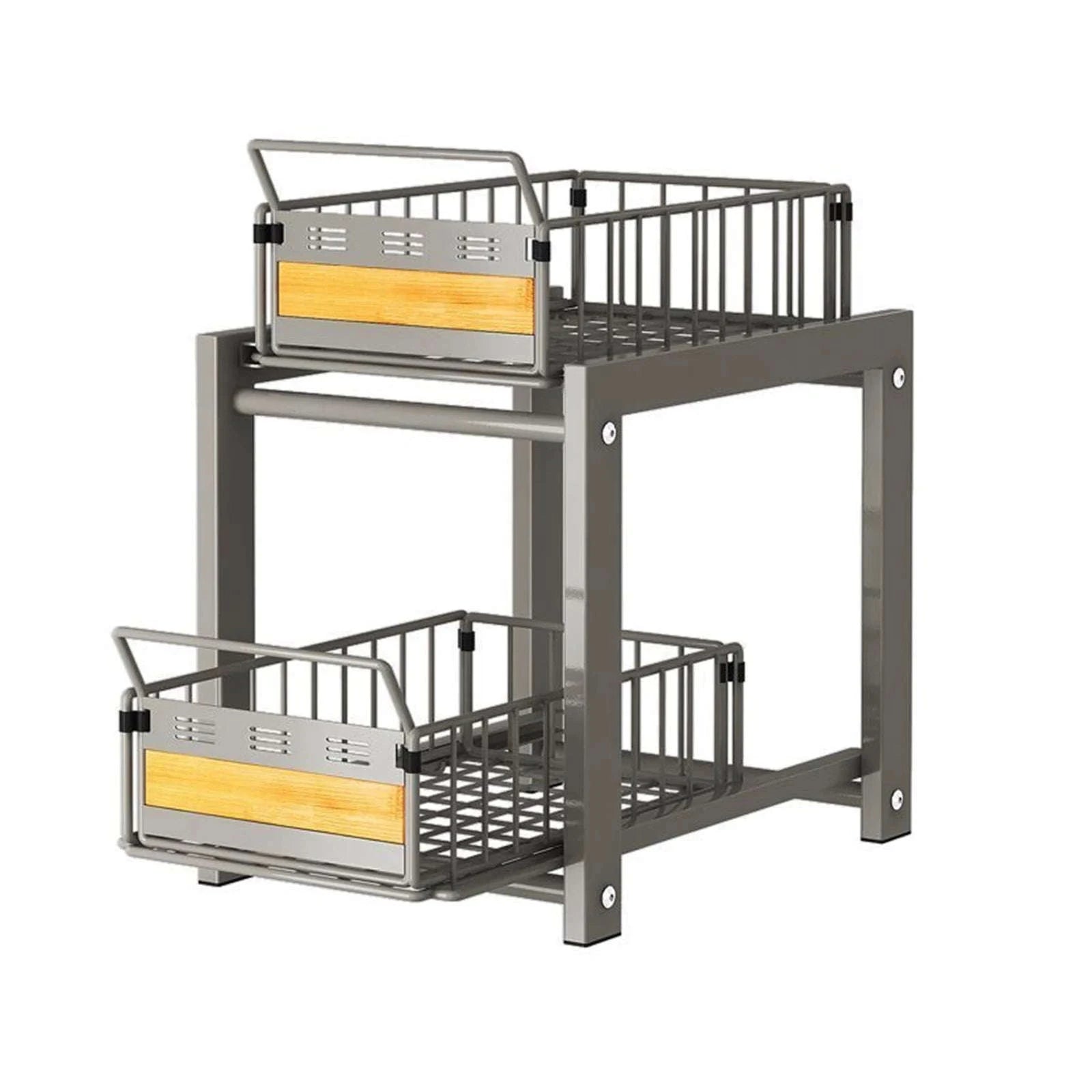 2-Tier Pull-Out Under Sink Storage Rack with Silent Sliding Drawers-2pcs / france