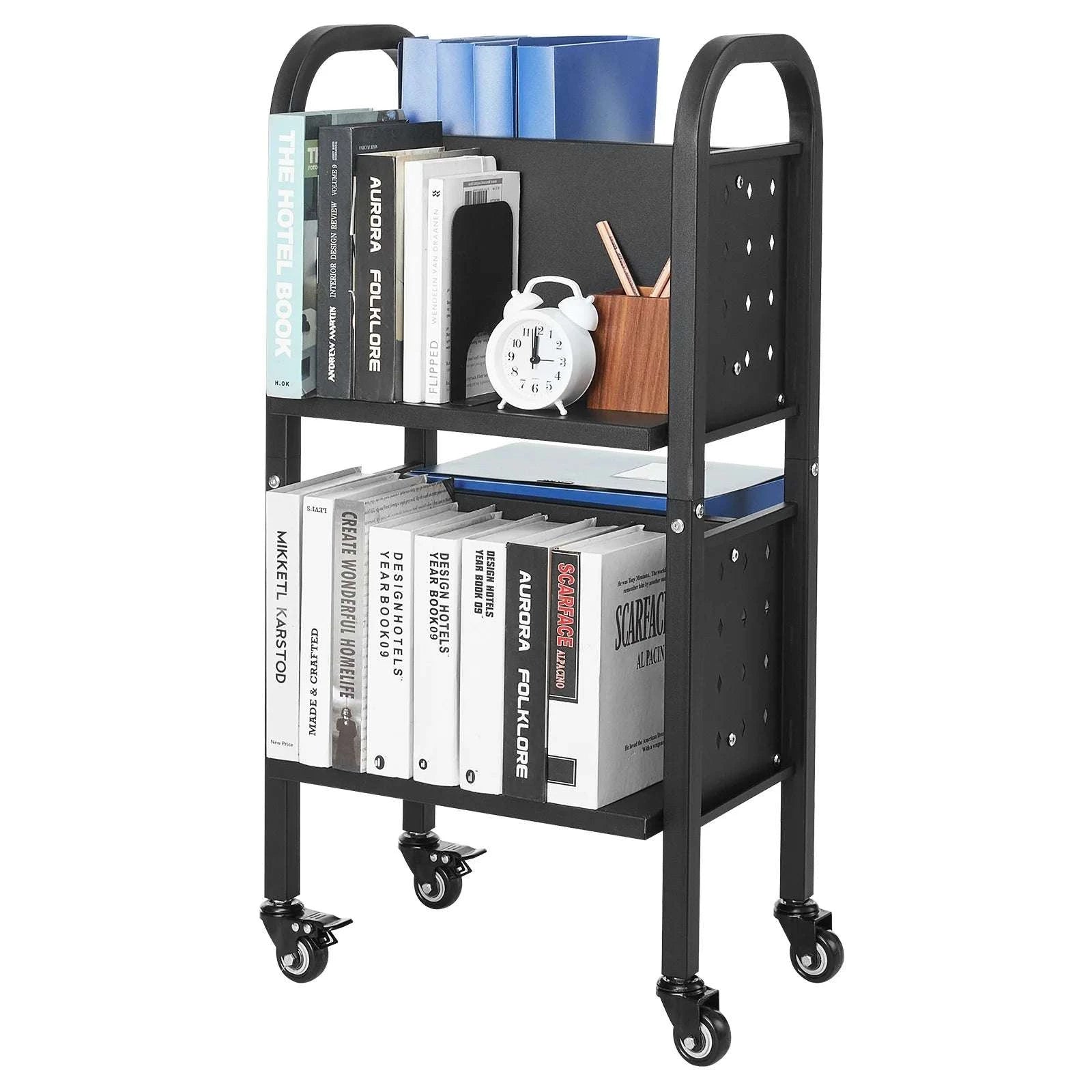 2-Tier Rolling Book Cart with Lockable Wheels, 150 lb Capacity-100lbs / GERMANY
