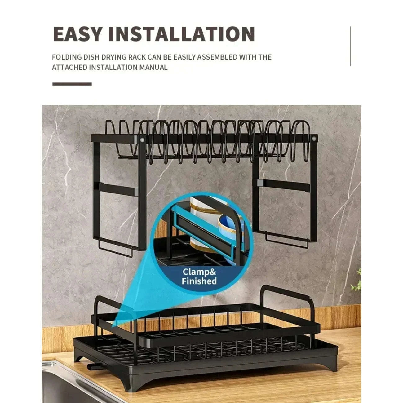 2-Tier Rotating Dish Drying Rack with Utensil Holder-black / L / United States|2-tier