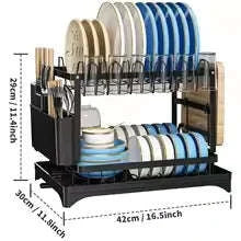 2-Tier Rotating Dish Drying Rack with Utensil Holder-black / L / United States|2-tier