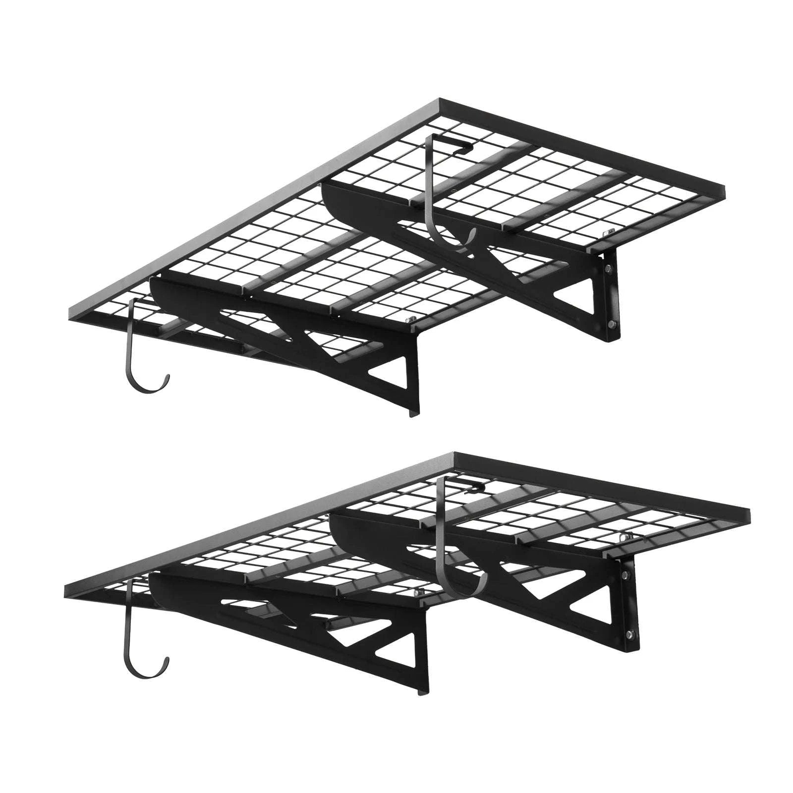 2-Tier Wall Mounted Garage Shelving 24x48in Steel Rack 500lbs-24x48inch / United States