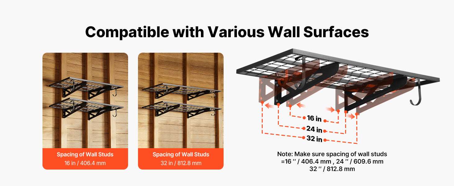2-Tier Wall Mounted Garage Shelving 24x48in Steel Rack 500lbs-24x48inch / United States