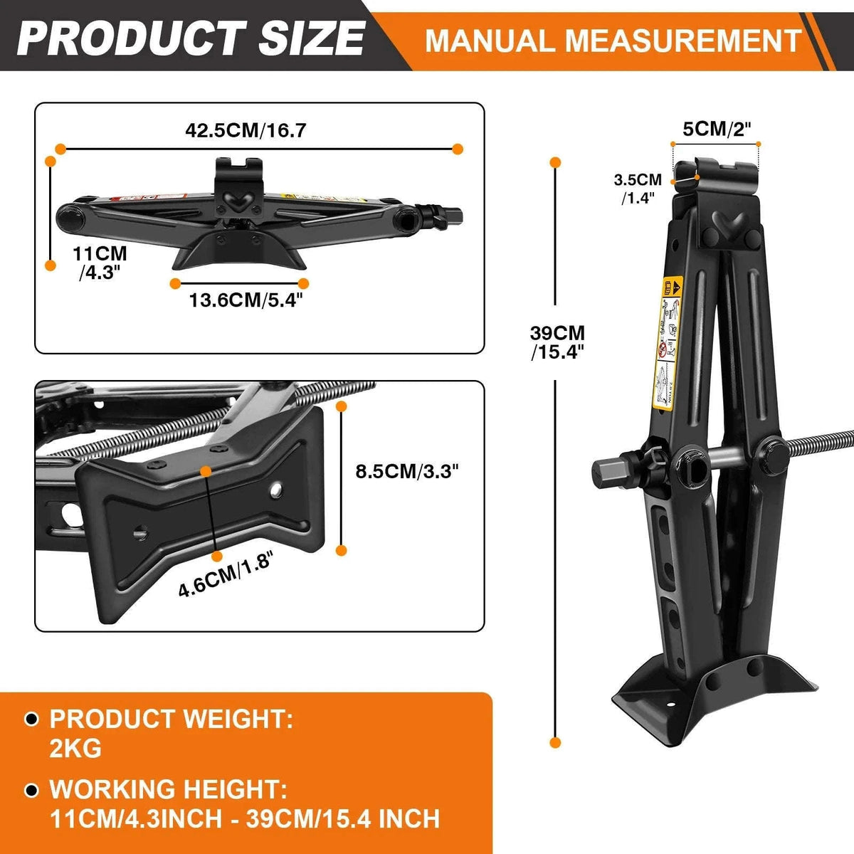 2 Ton Car Scissor Jack for Emergency Tire Changes-United States