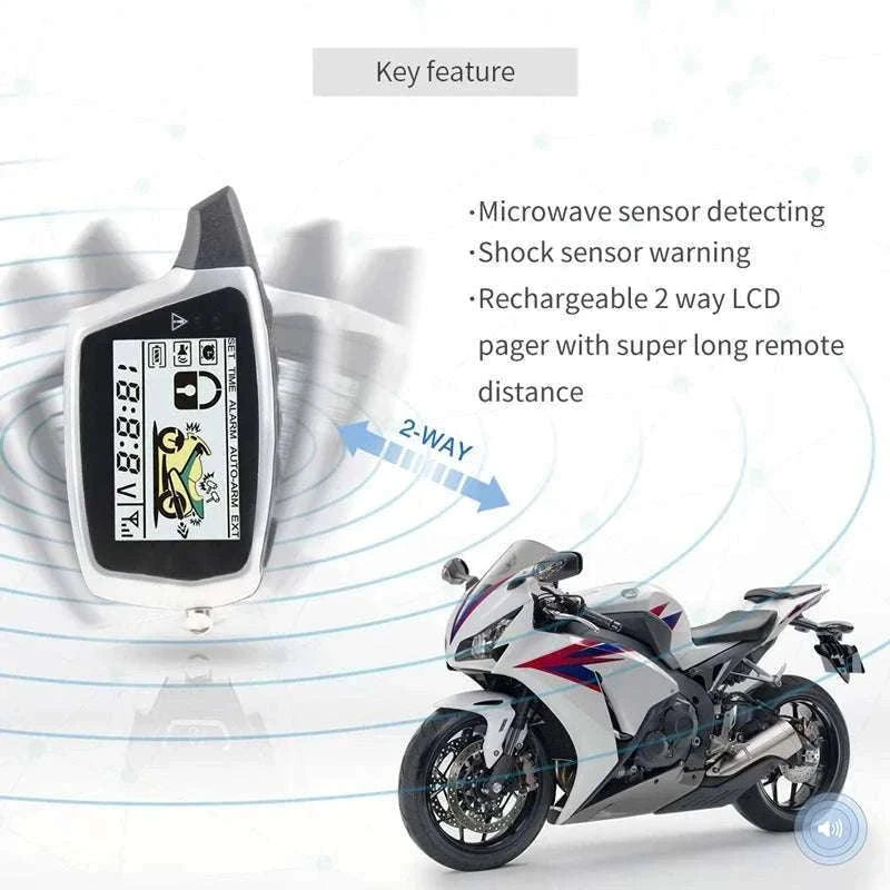 2-Way Motorcycle Alarm System with LCD Pager & Remote Start-Default Title