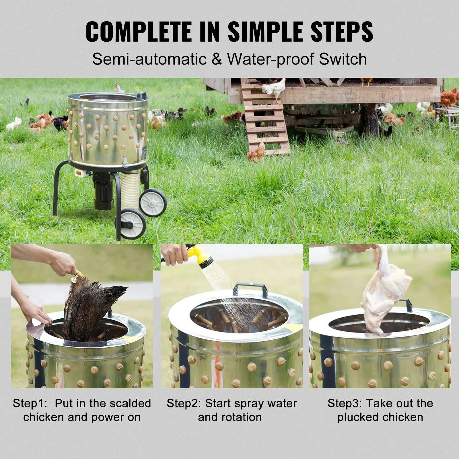 20" Chicken Plucker Machine with 108 Fingers & Stainless Steel Drum-WHITE / United States