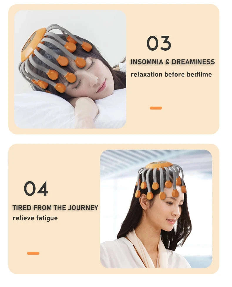 20-Head Orange Scalp Massager with Red Light Therapy-black