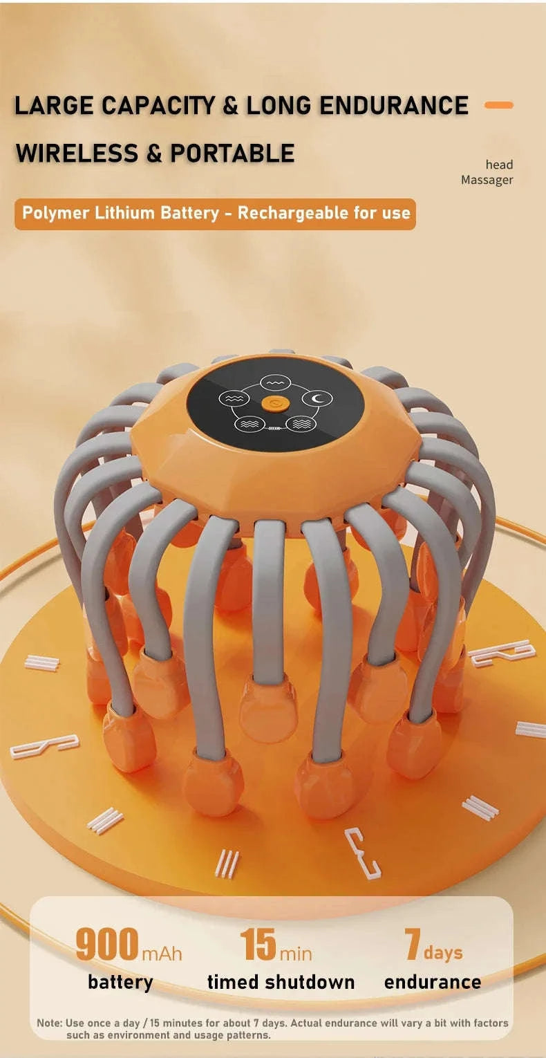 20-Head Orange Scalp Massager with Red Light Therapy-black