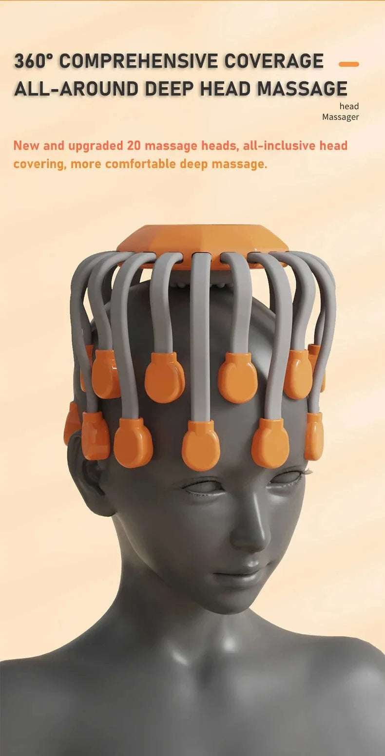 20-Head Orange Scalp Massager with Red Light Therapy-black