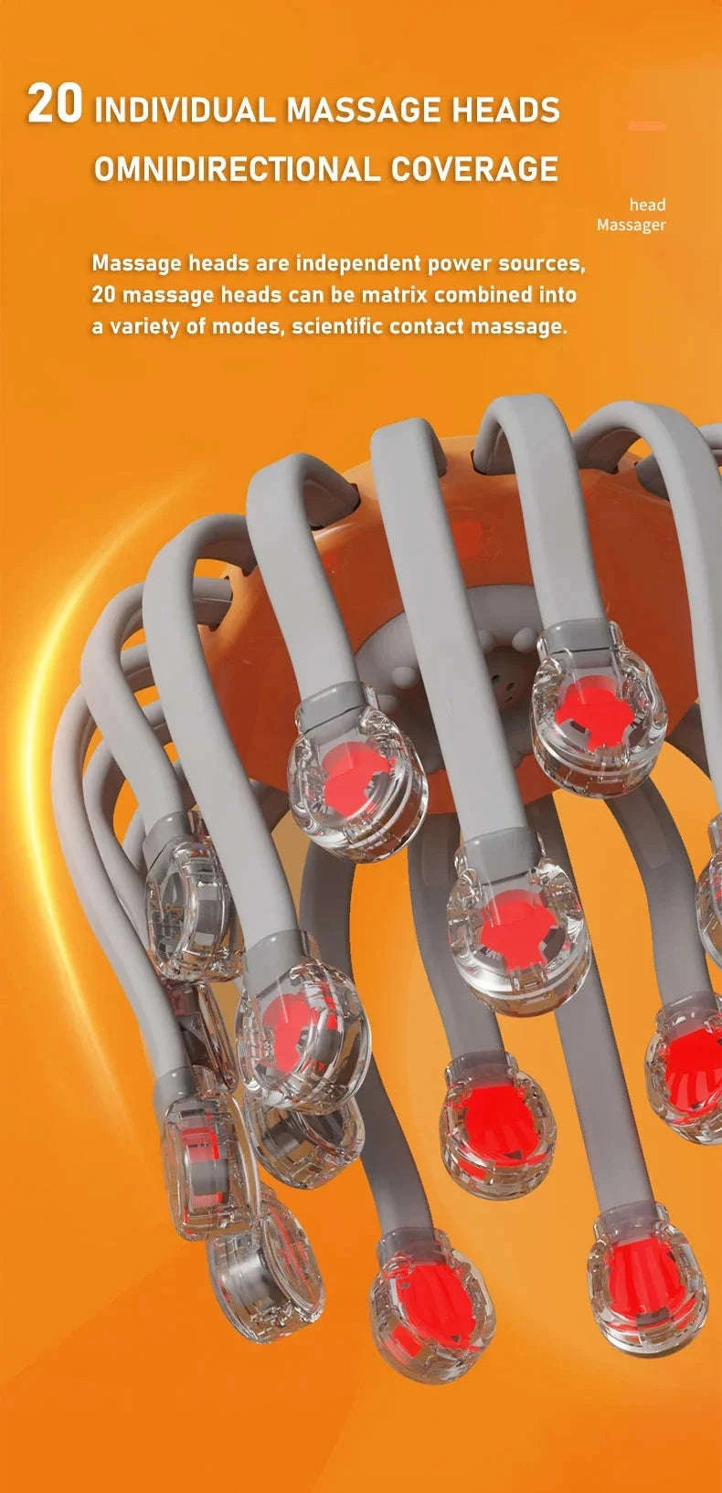 20-Head Orange Scalp Massager with Red Light Therapy-black