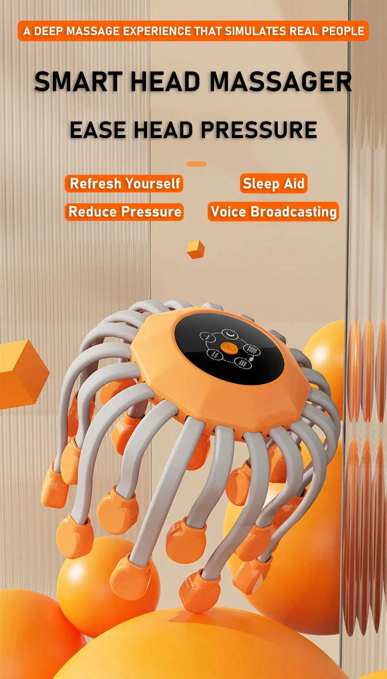 20-Head Orange Scalp Massager with Red Light Therapy-black