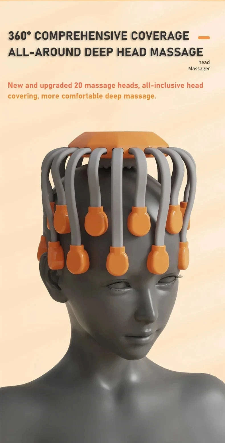 20-Head Scalp Massager with Red Light Therapy & Vibration-Orange