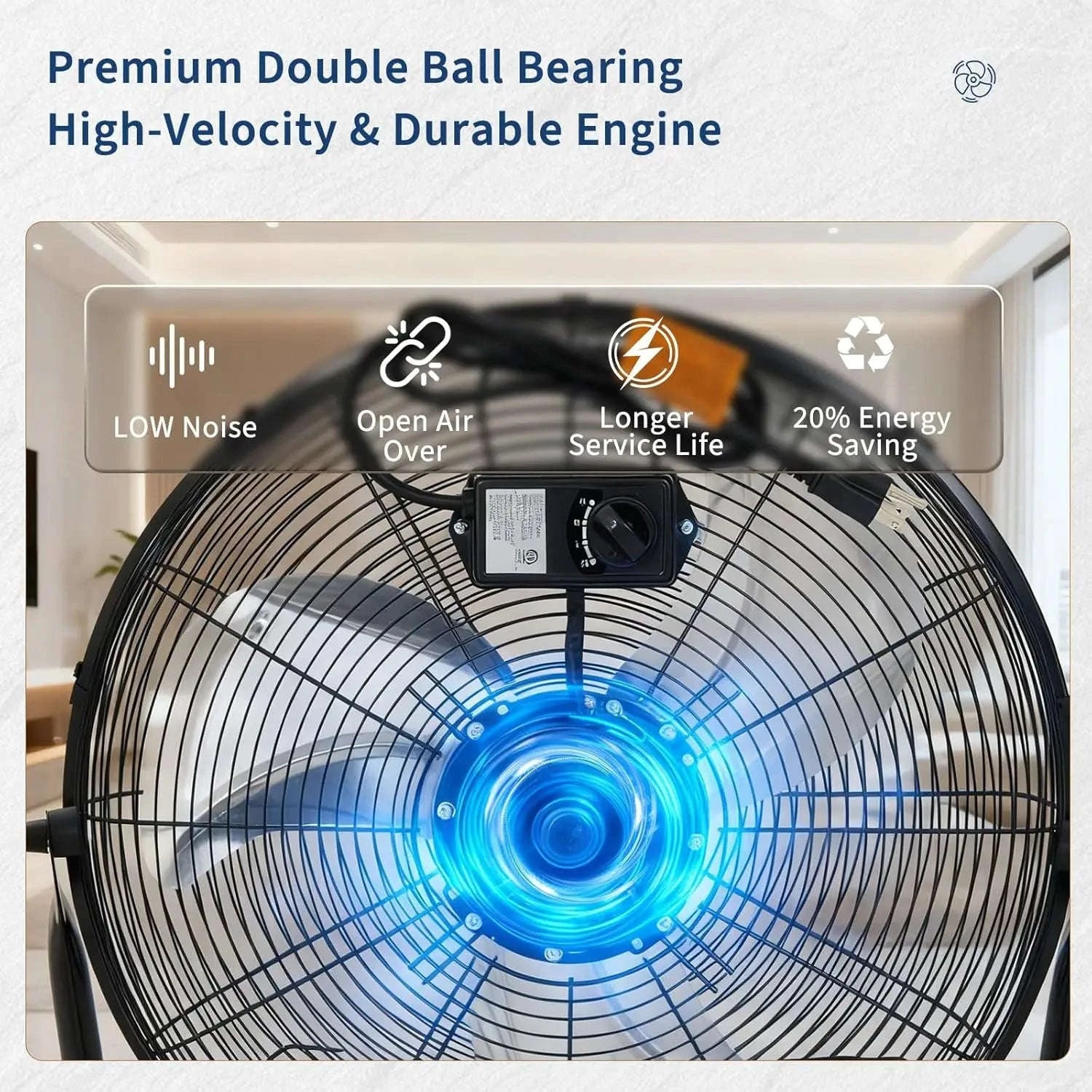 20 Inch High Velocity Floor Fan 4800 CFM 3 Speed Adjustable Tilt-20 in / United States