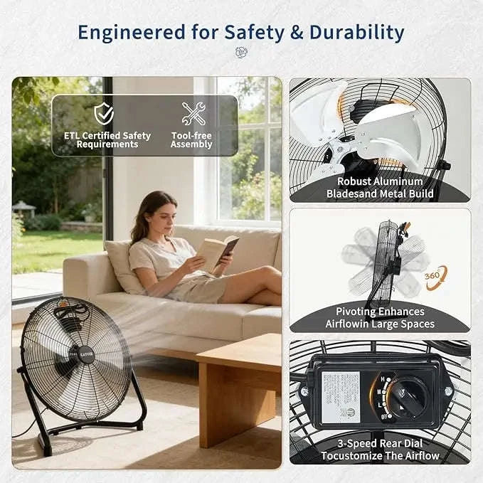 20 Inch High Velocity Floor Fan 4800 CFM 3 Speed Adjustable Tilt-20 in / United States