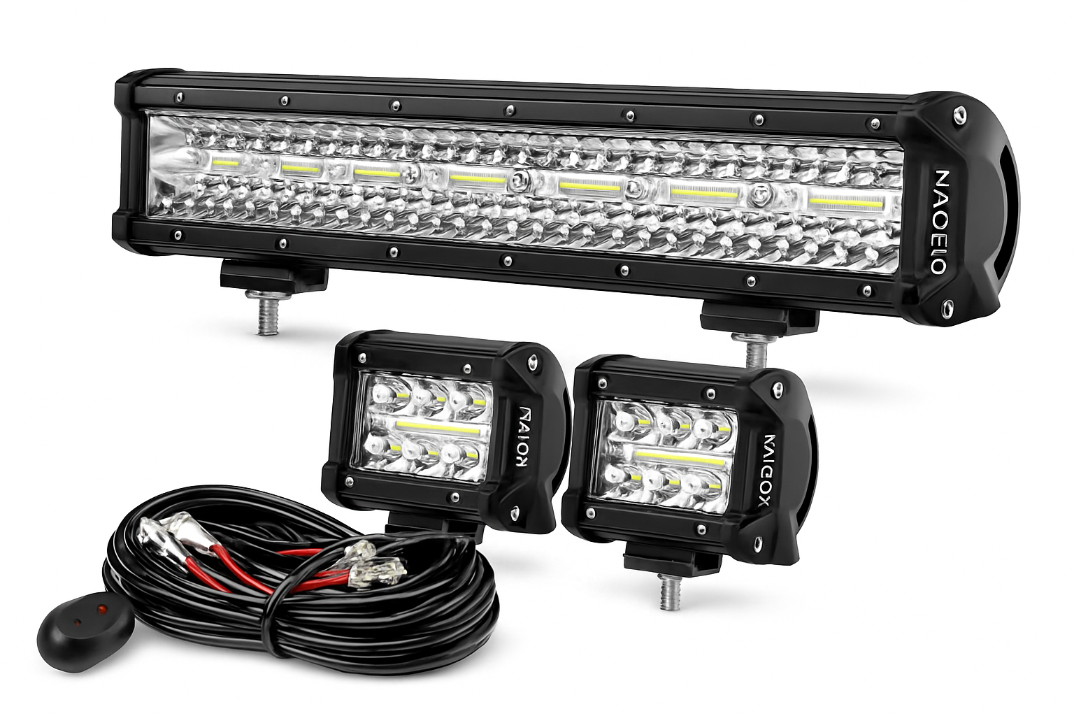 20-инчов LED светлинен бар и 2 x 4-инчови LED светлинни модула, 100W, 24000LM, 6500K, водоустойчив комплект с комбиниран лъч
