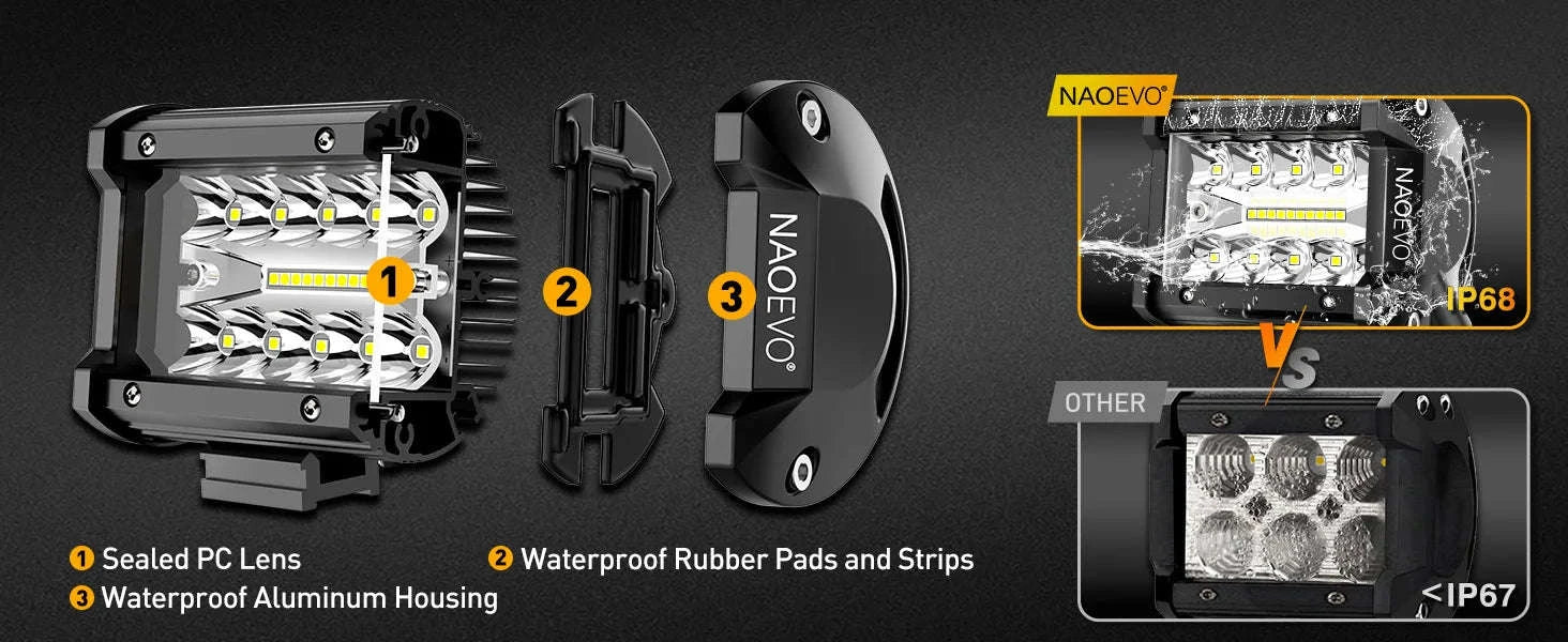 20 Inch LED Light Bar and 2 x 4 Inch LED Light Pods, 100W, 24000LM, 6500K, Waterproof Combo Beam-Default Title