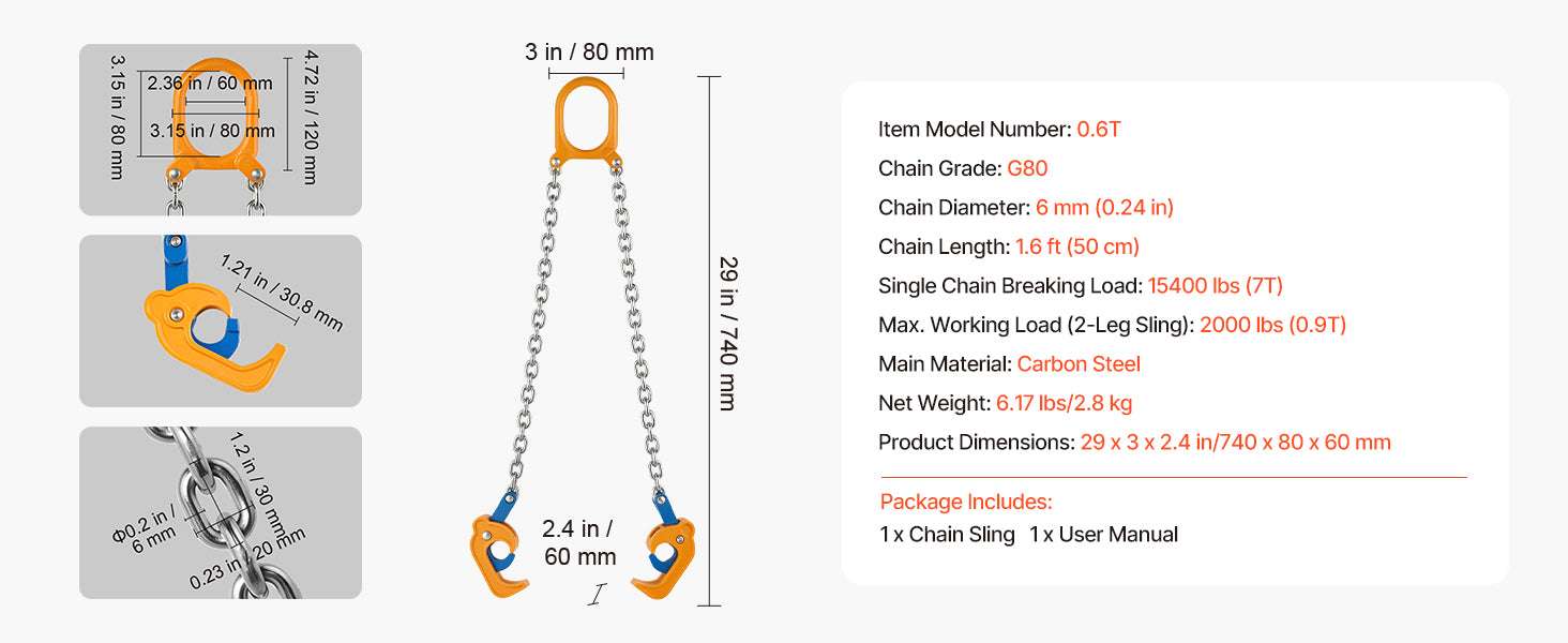2000–2200 lbs Drum Lifting Chain Sling with Secure Hooks-2000LBS / United States