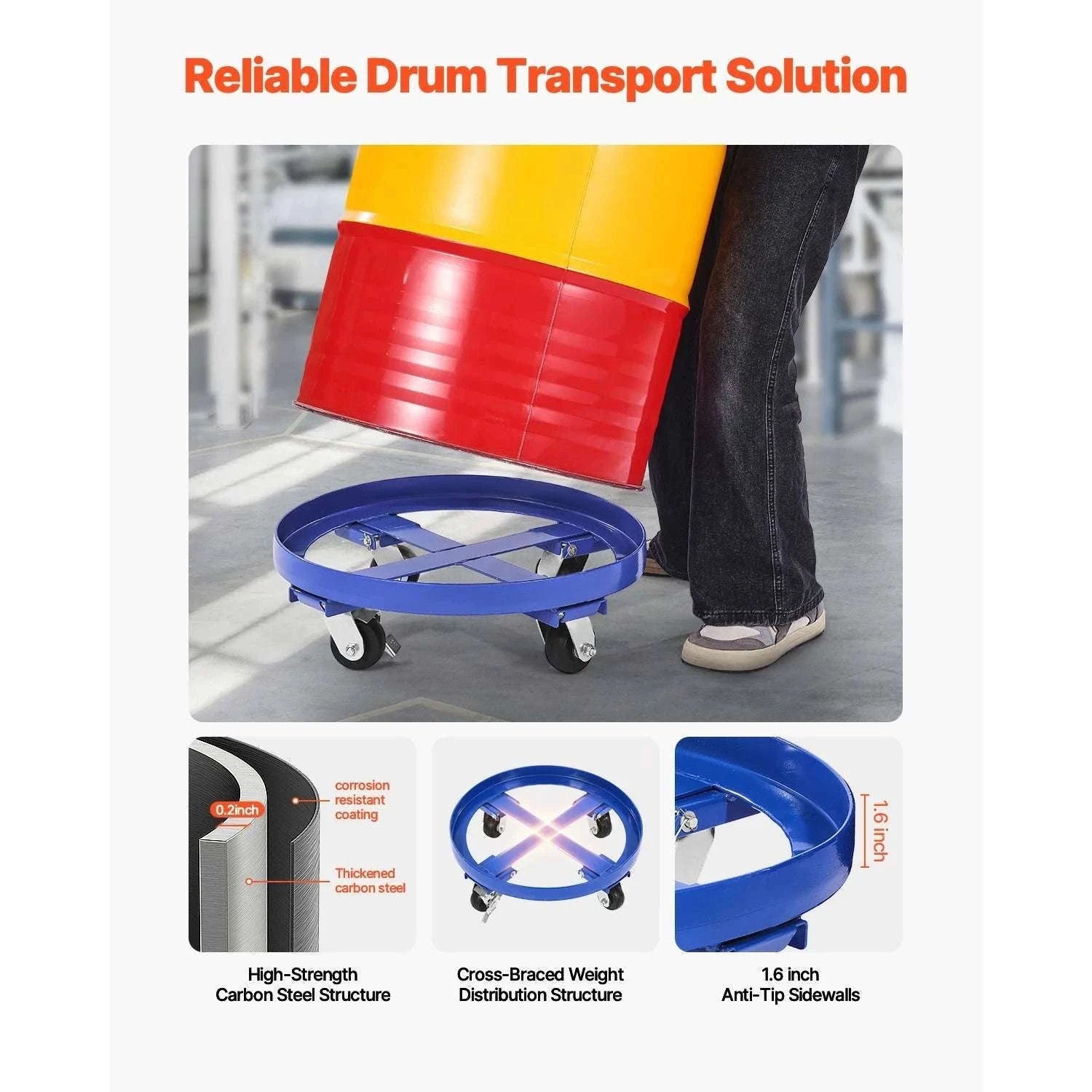 2000 lb Drum Dolly for 55 Gallon Barrels with Swivel Wheels-2000 lbs / United States