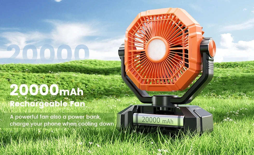 20000mAh Camping Fan with LED Lantern, 8-Speed Portable Outdoor Fan with Remote and Hook-8905A-Black / United States