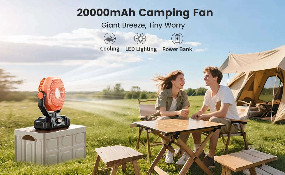 20000mAh Camping Fan with LED Lantern, 8-Speed Portable Outdoor Fan with Remote and Hook-8905A-Black / United States