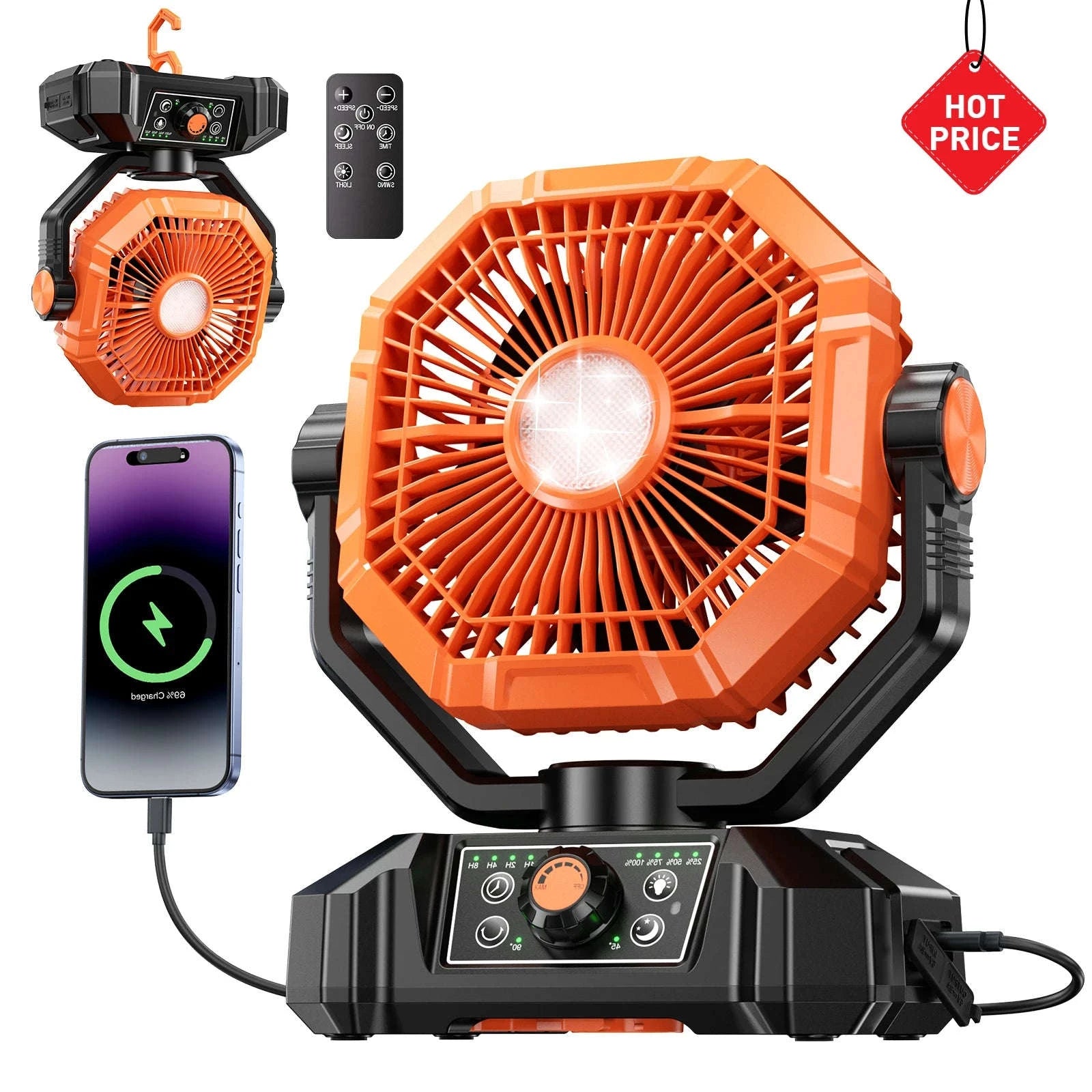 20000mAh Camping Fan with LED Lantern and Remote-Green / United States